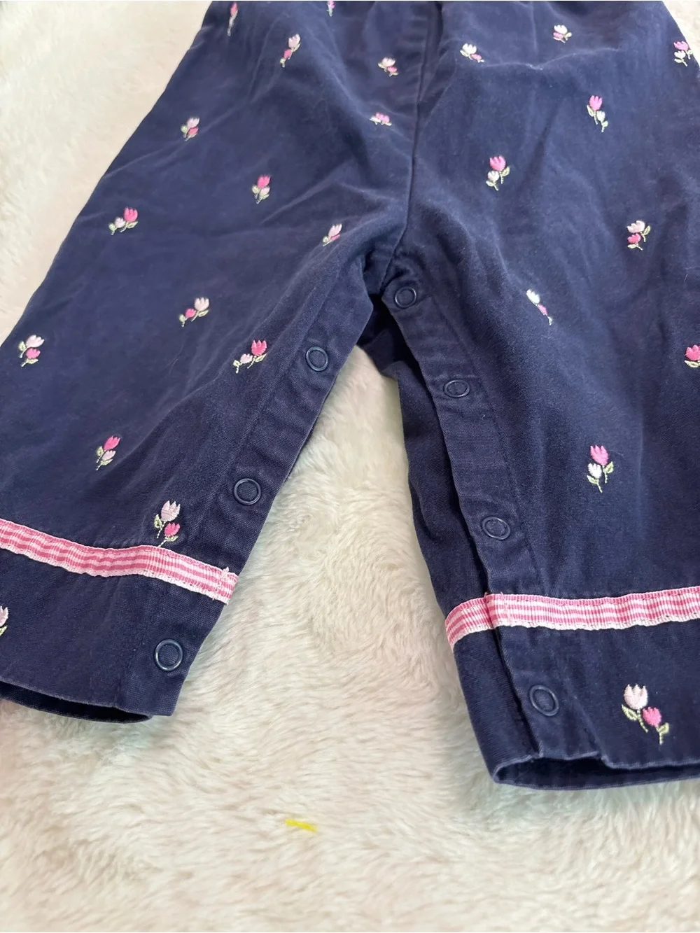 Vintage Gymboree 6-9 month Floral Snap-Front Playsuit with Pink Tulip Embroidery